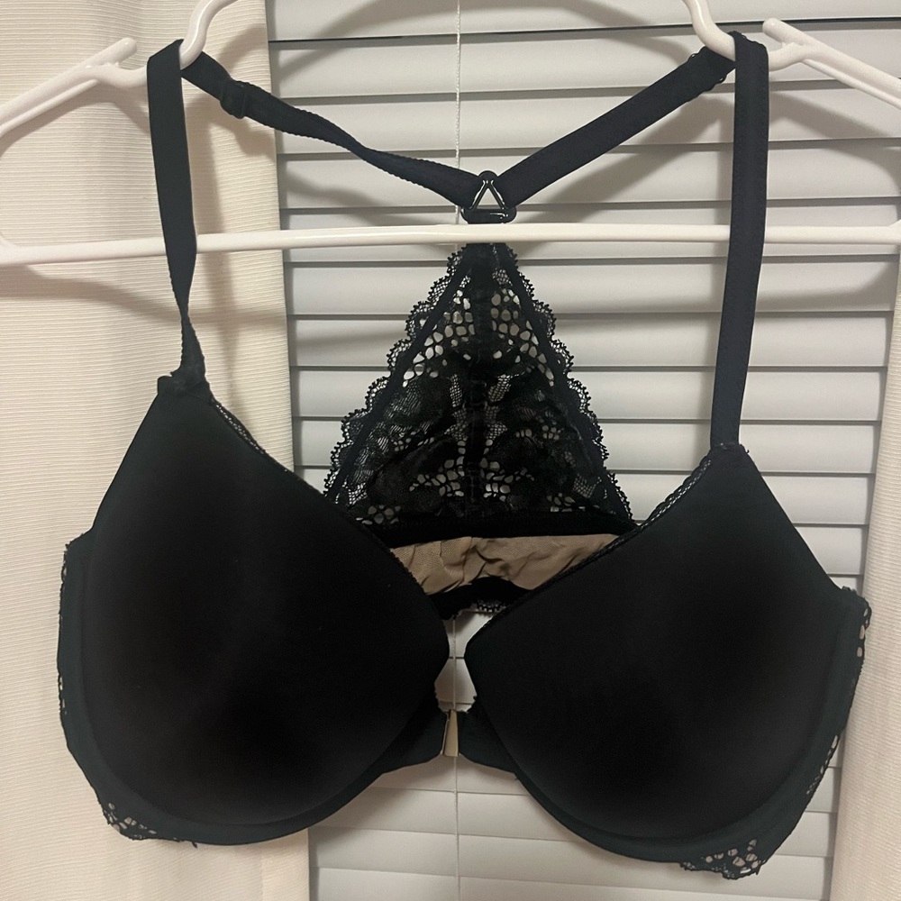 Black lace and silk bra
